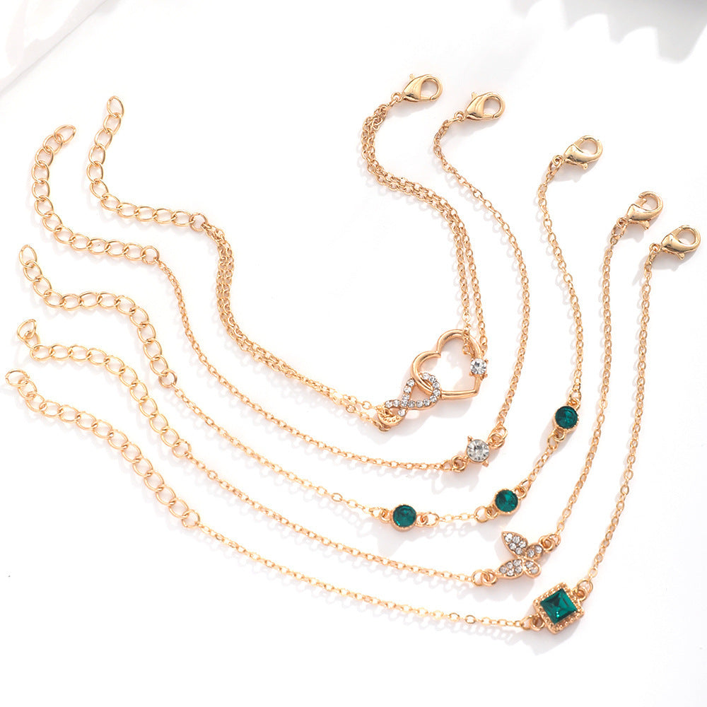 Boho 5pc Green Crystal Bracelets Set