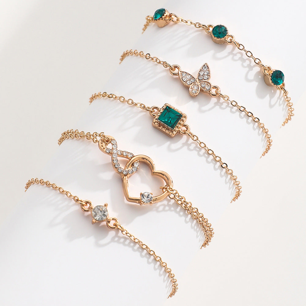 Boho 5pc Green Crystal Bracelets Set