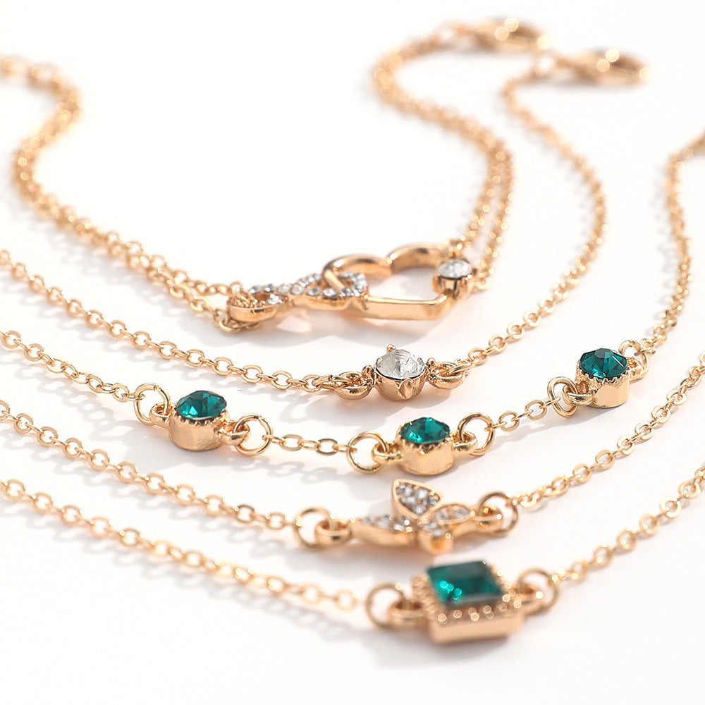 Boho 5pc Green Crystal Bracelets Set