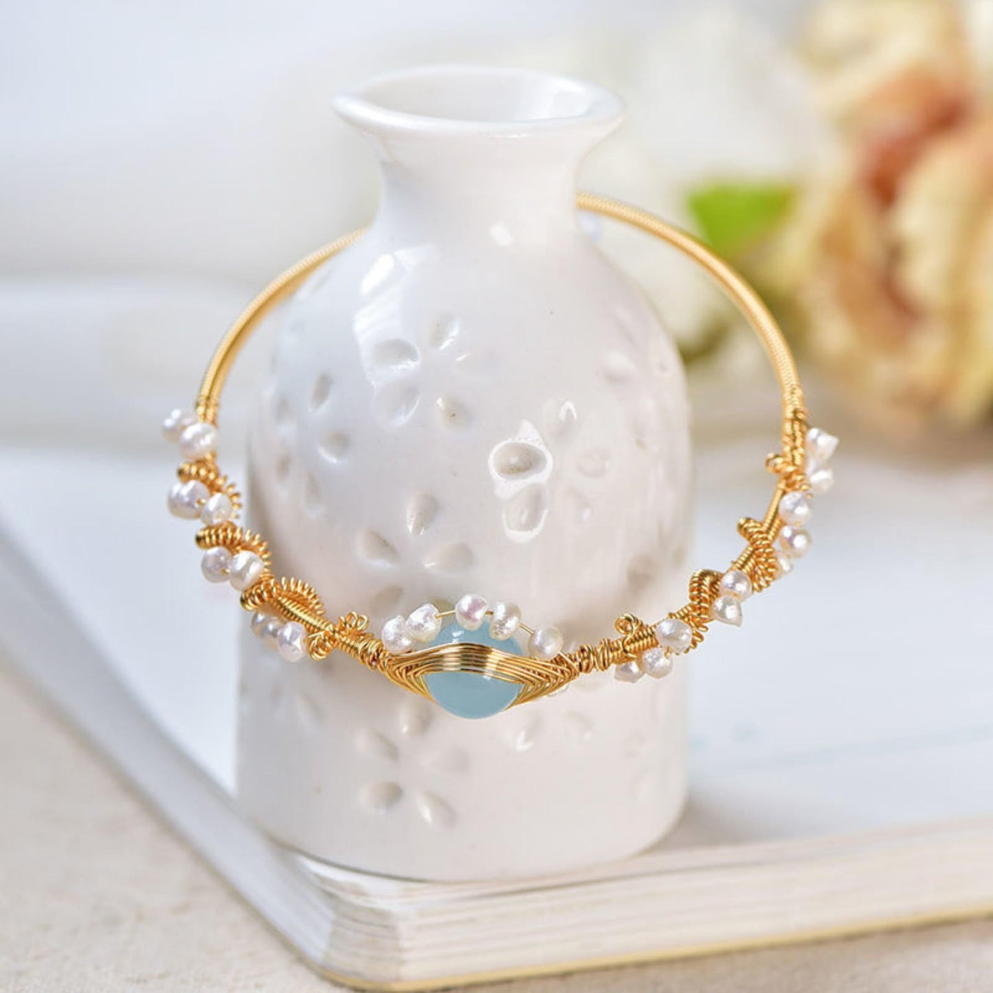 Gold Wire Pearl Bracelet