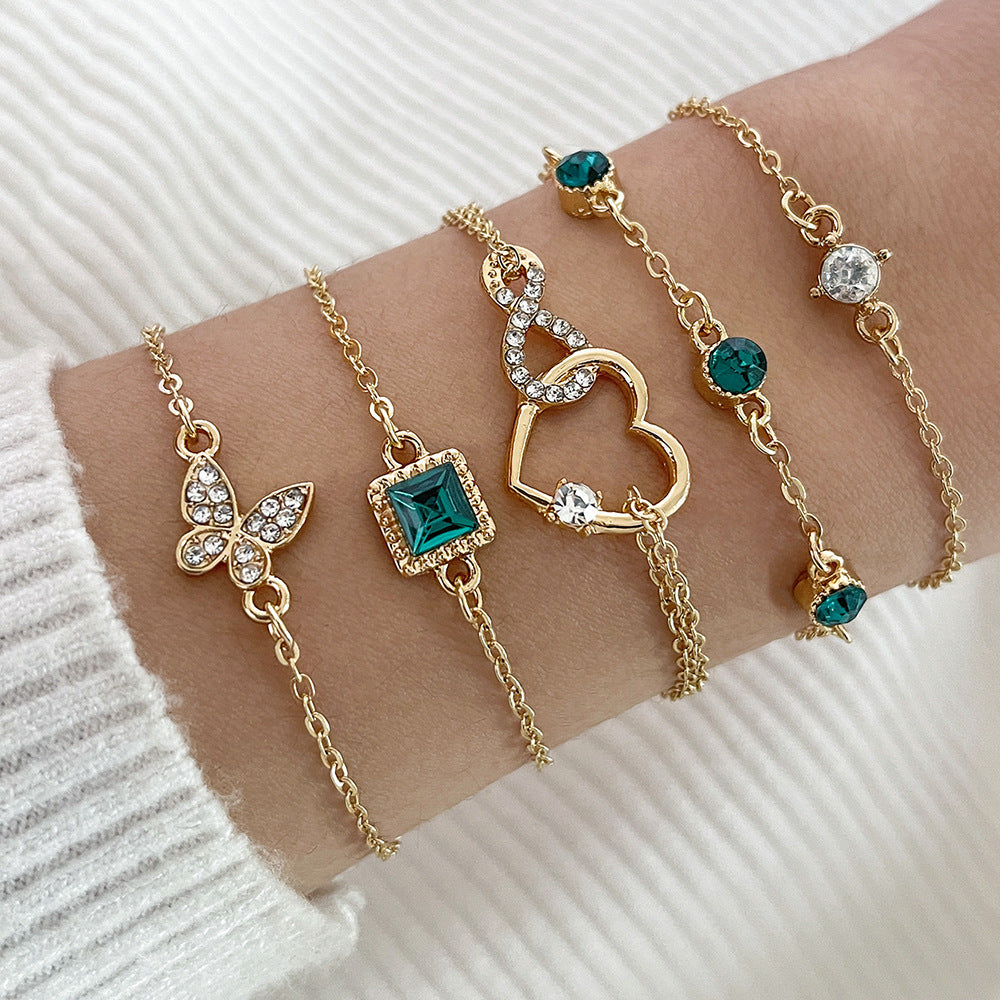 Boho 5pc Green Crystal Bracelets Set