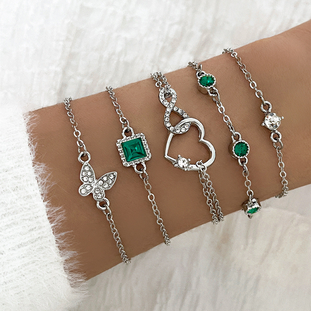 Boho 5pc Green Crystal Bracelets Set